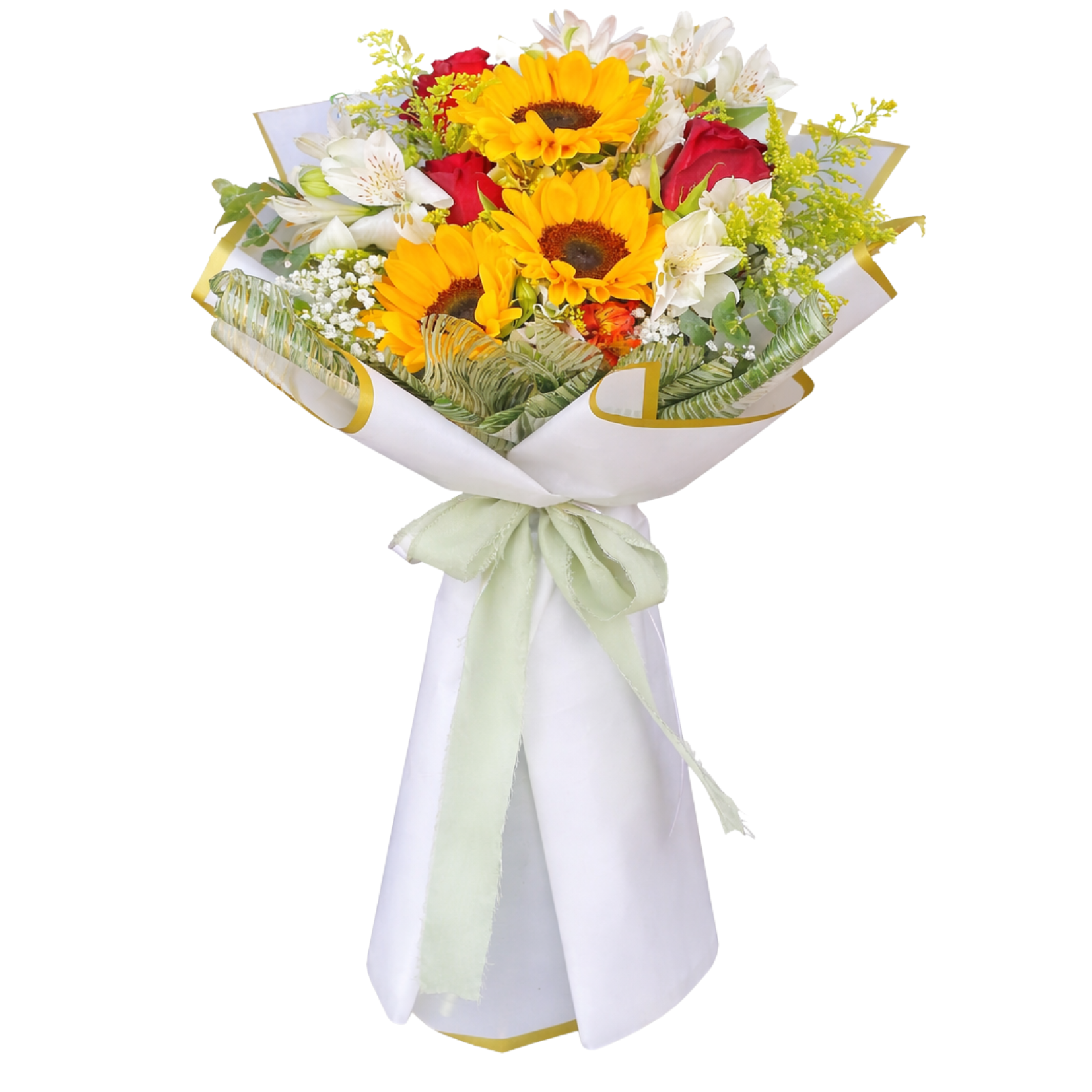 Buqu� de rosas com girass�is