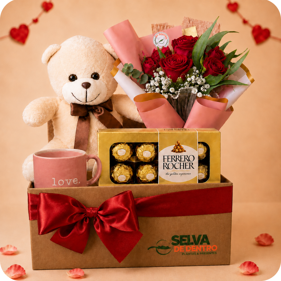 Cesta Doce Encanto com Flores e Pel�cia