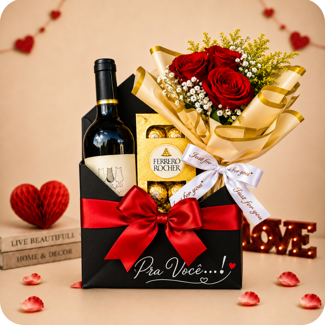 Envelope Brinde ao Amor com Flores e Vinho