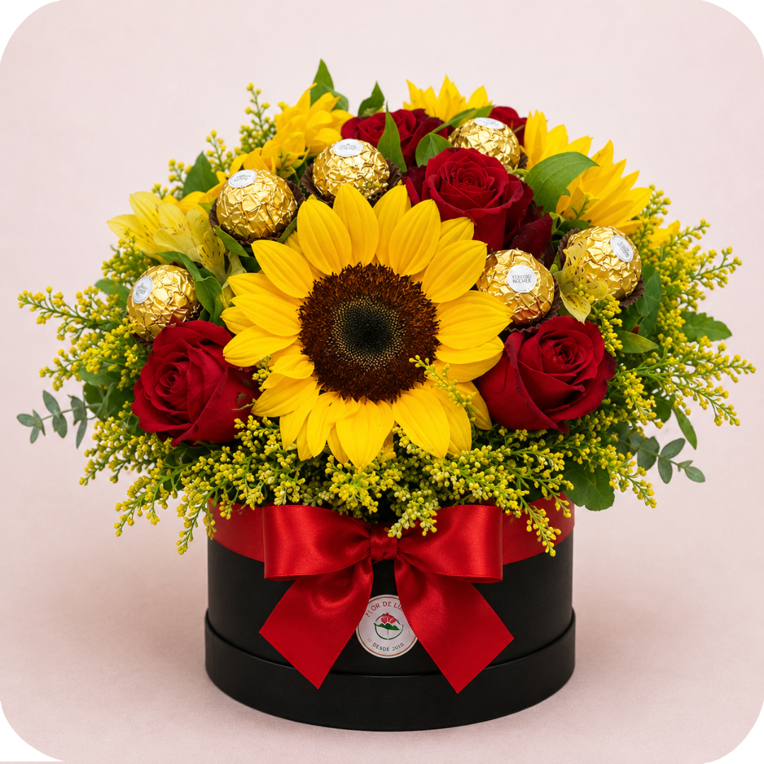 Box Amor e Luz com Rosas e Girass�is