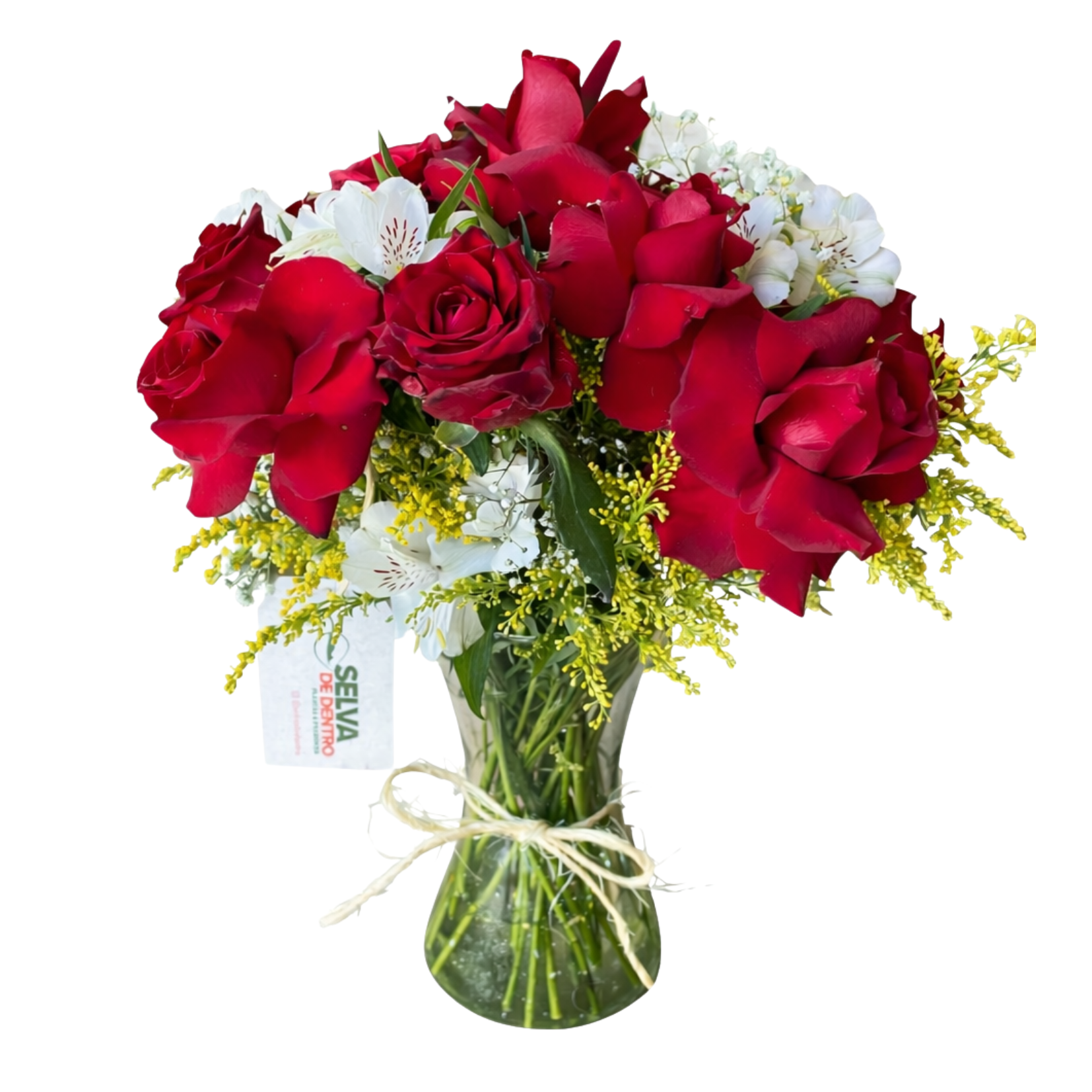 Arranjo Elegance de Rosas no Vaso de Vidro